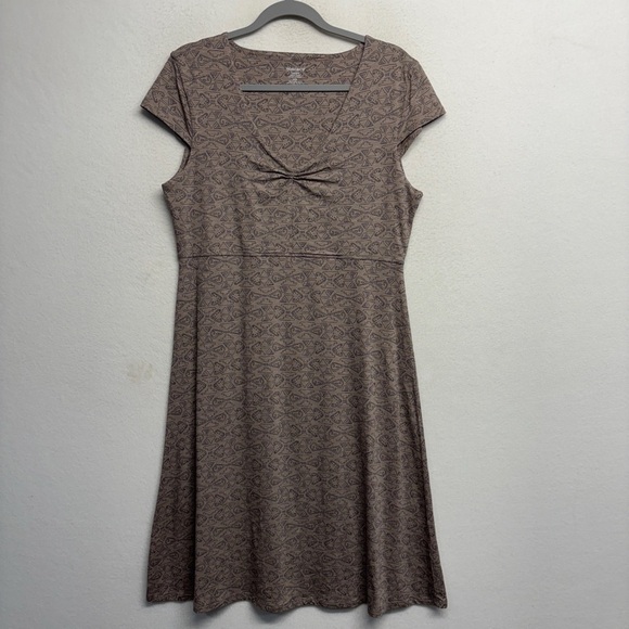 TOAD & CO ROSEMARIE DRESS IN COCOA QUINTO LINE PRINT L Organic Cotton Stretch - Picture 2 of 8